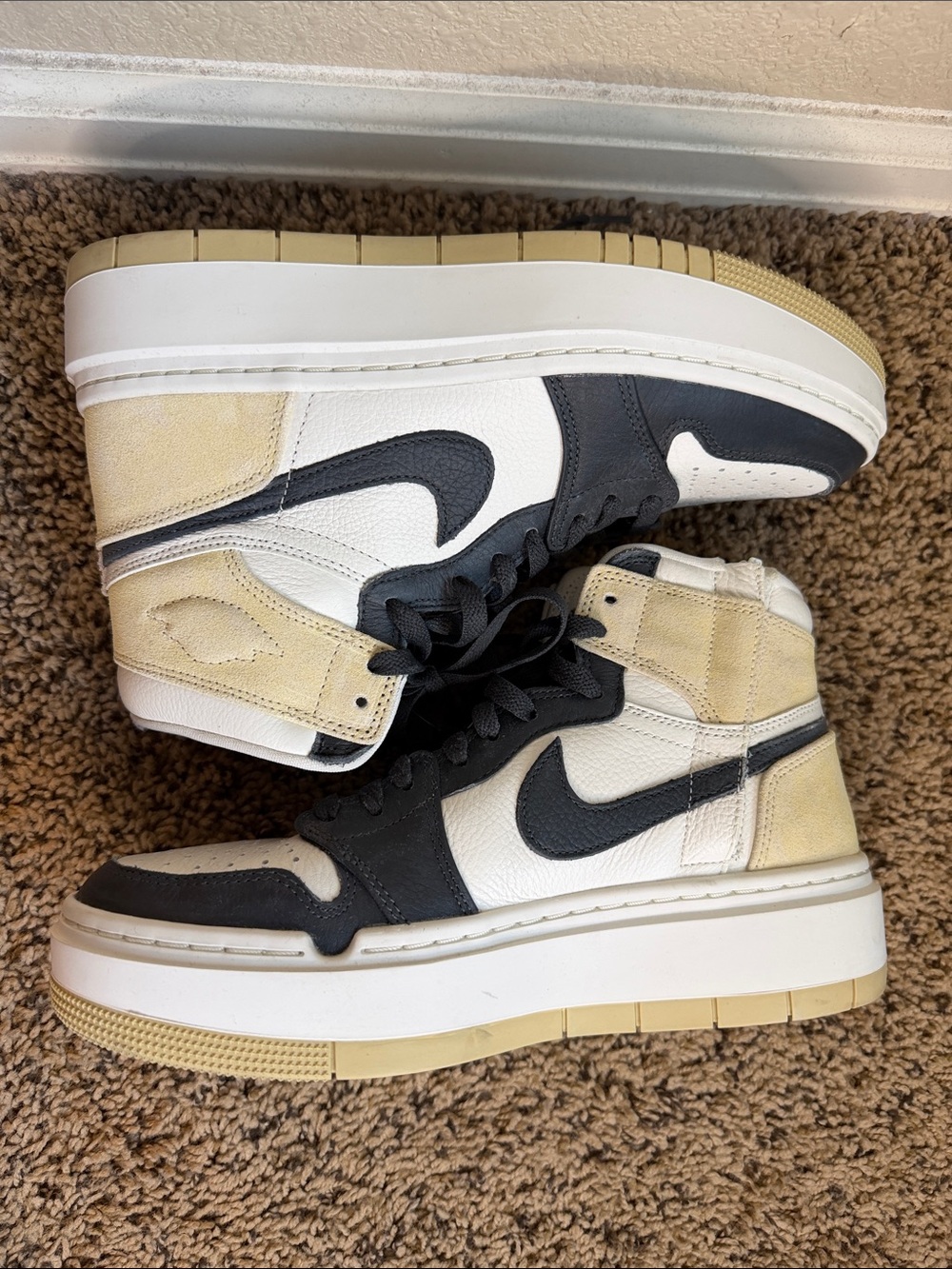 Jordan High-Top Sneakers in Black, White & Cream